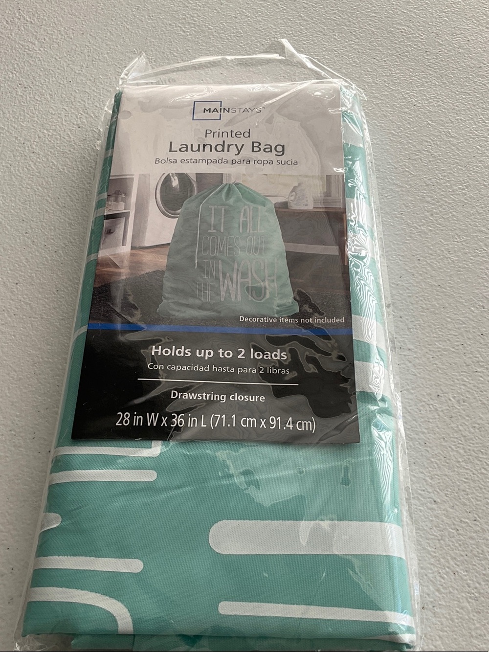Mainstays Teal Printed Laundry Bag - Drawstring Closure